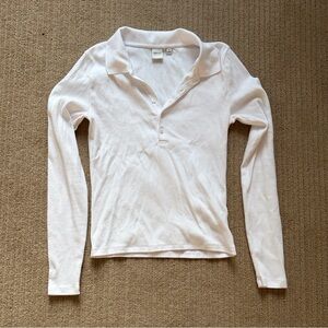 Aritzia HomeStretch Rib Cotton Polo Longsleeve, M, White